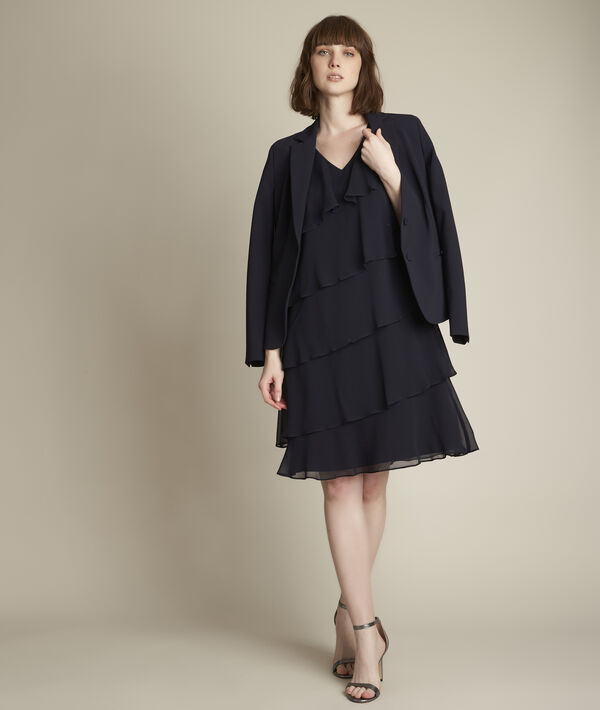 Oly navy blue silk dress with ruffles | 1-2-3 Oly navy blue silk dress with ruffles PhotoZ | 1-2-3