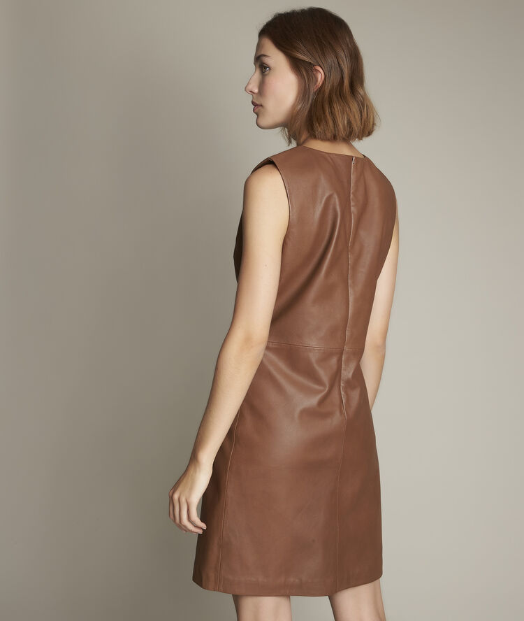 Izzie leather dress havana brown.