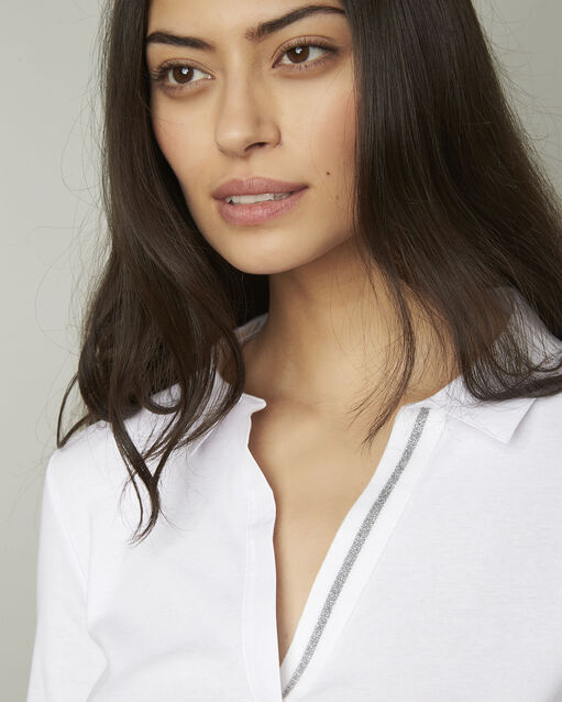 Primerose white lurex t-shirt with v neckline white.