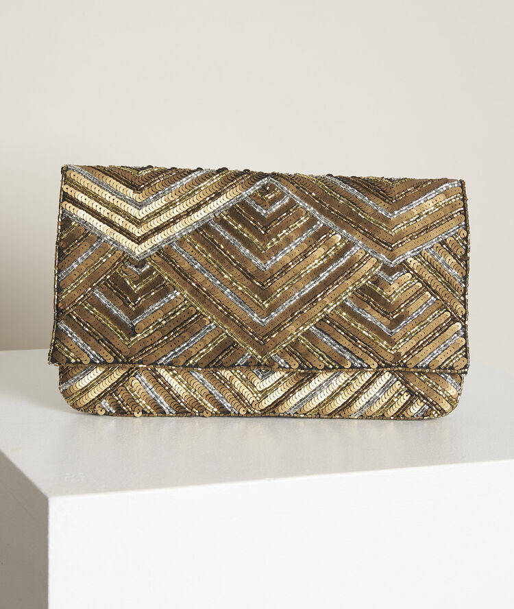 New ideal embroidered clutch white gold.