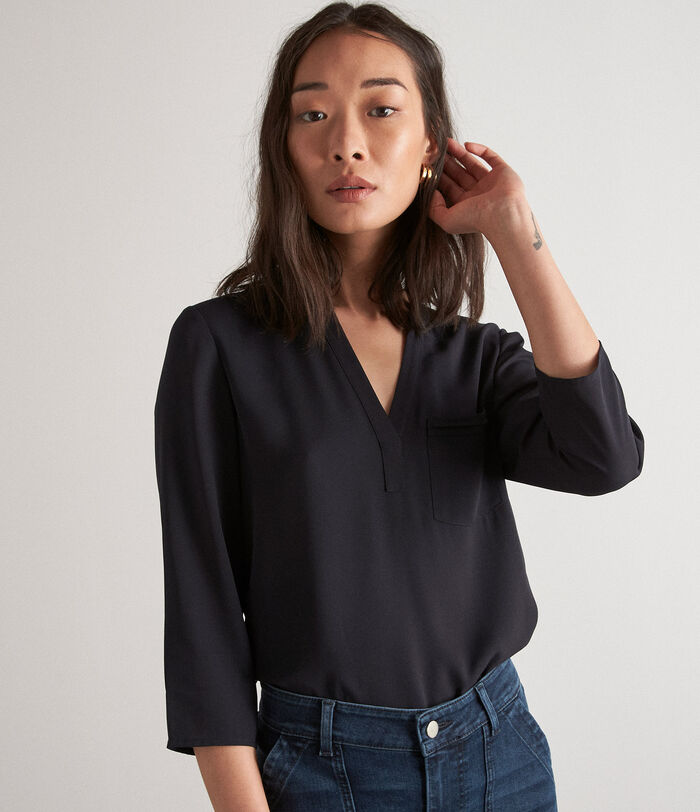 Witney two-fabric navy blue top