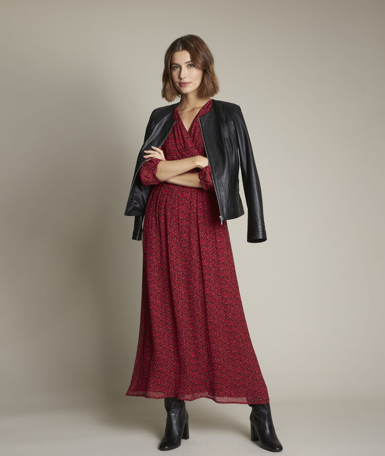 Claudine long printed dress light fuscia.