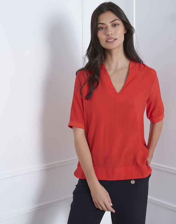 Virginie red V-neck flowing blouse | 1-2-3 Virginie red V-neck flowing blouse PhotoZ | 1-2-3