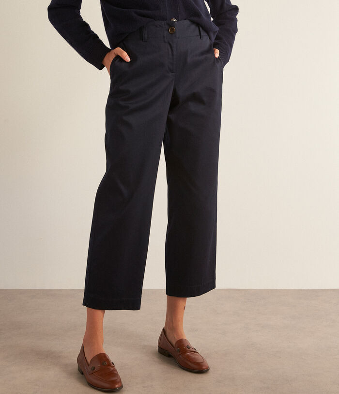 Tresor navy blue cotton straight-leg cropped trousers
