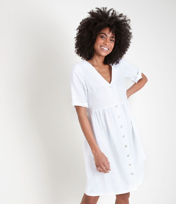 Lalou white buttoned dress in certified linen.