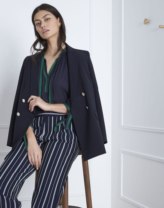 Vicky navy blouse with contrasting details | 1-2-3 Vicky navy blouse with contrasting details PhotoZ | 1-2-3