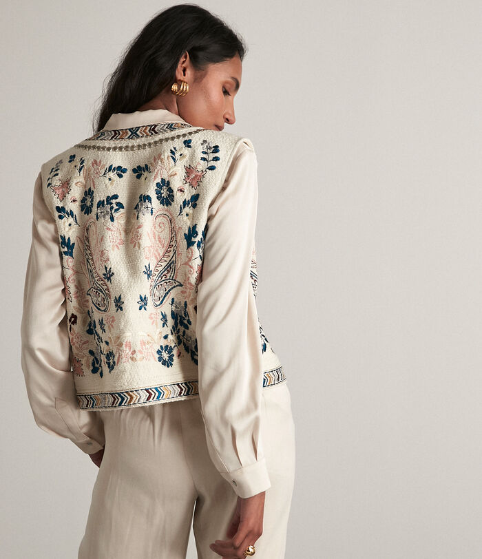 Dolores ivory hand-embroidered sleeveless jacket PhotoZ | 1-2-3