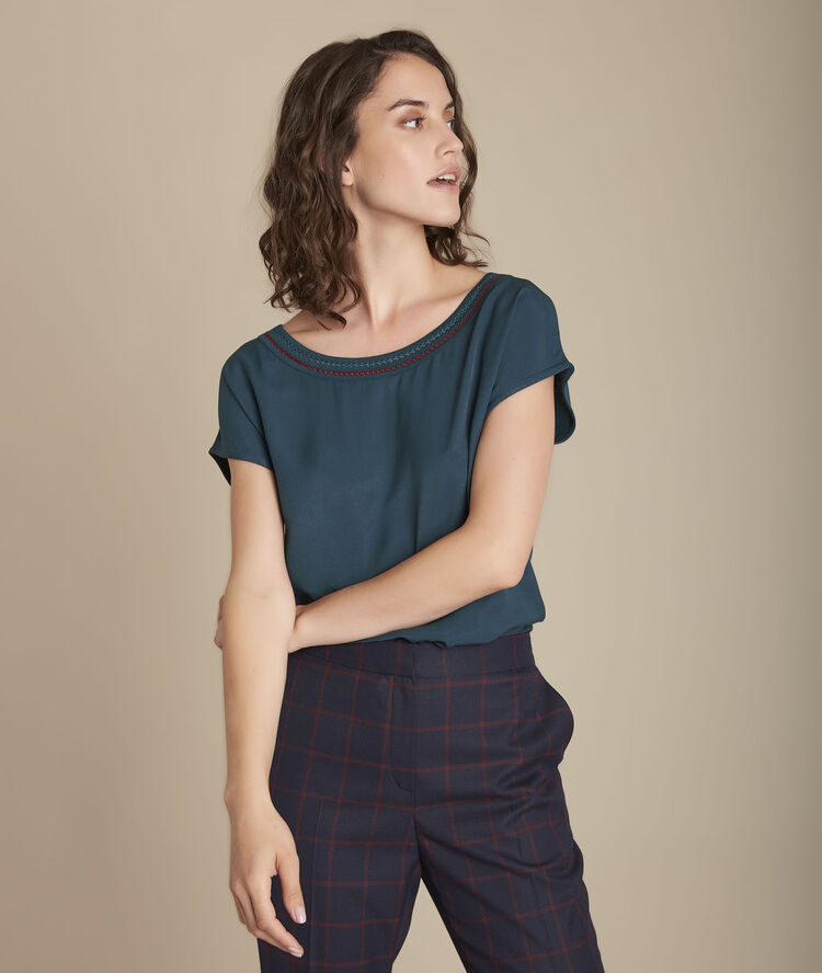 Mimosa cypress two-fabric top forest green.