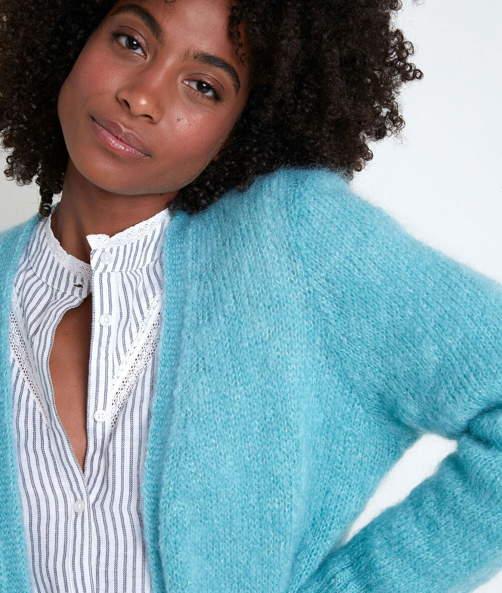 Rozelle blue mohair blend cardigan jade.