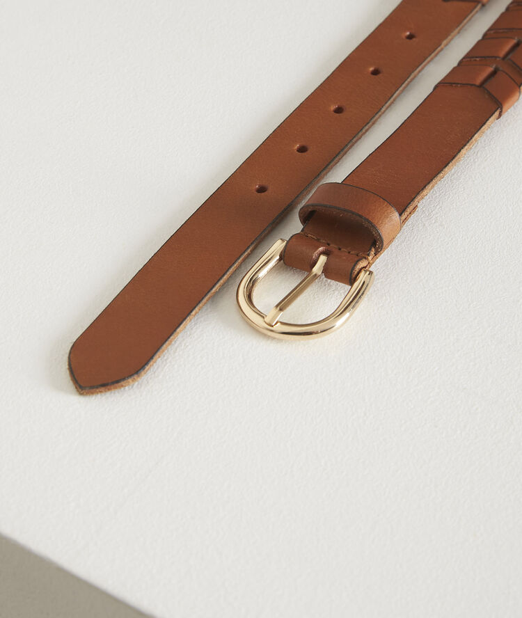 Karine braided leather belt mahogany.