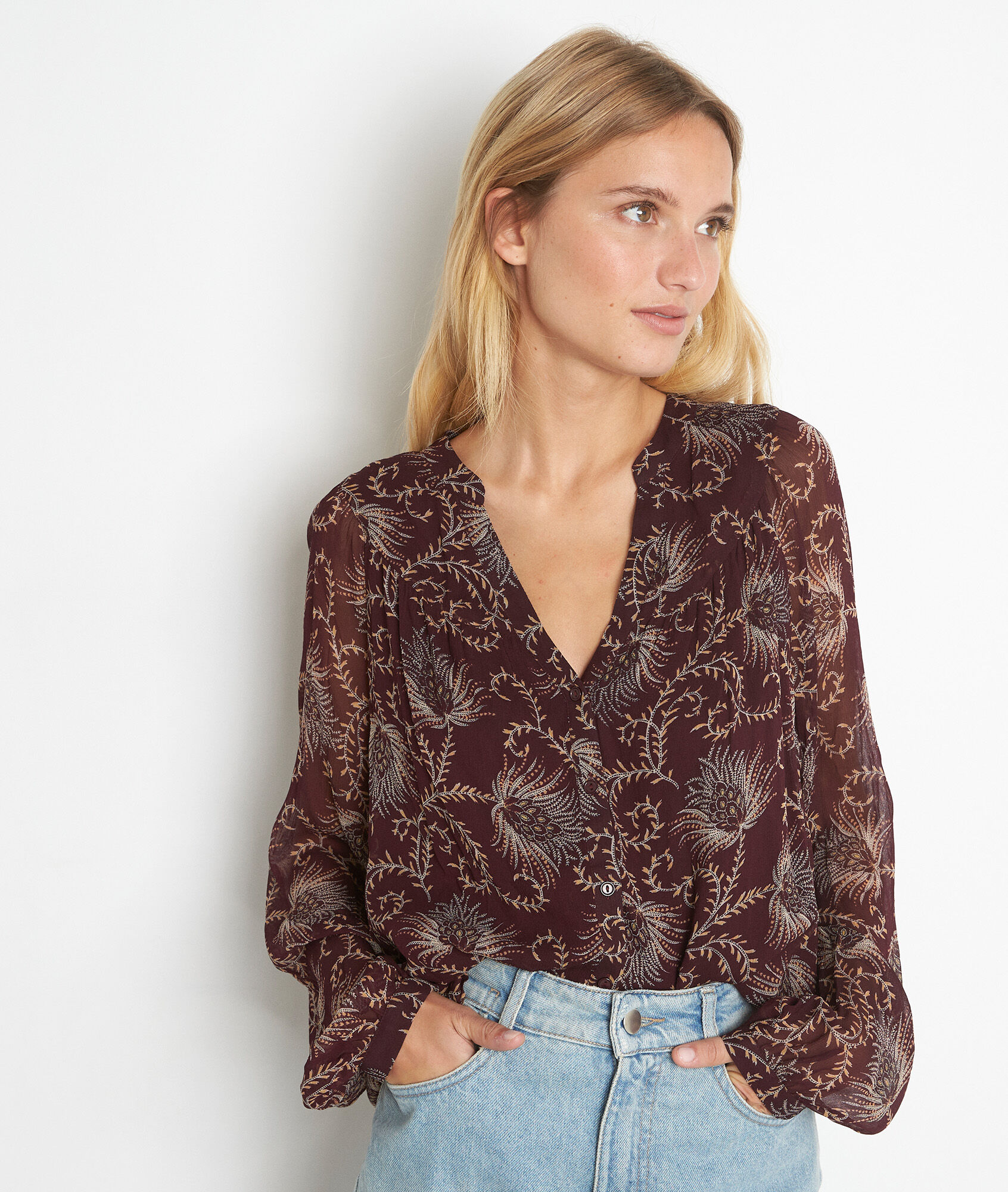 Anne flowing burgundy printed blouse 
