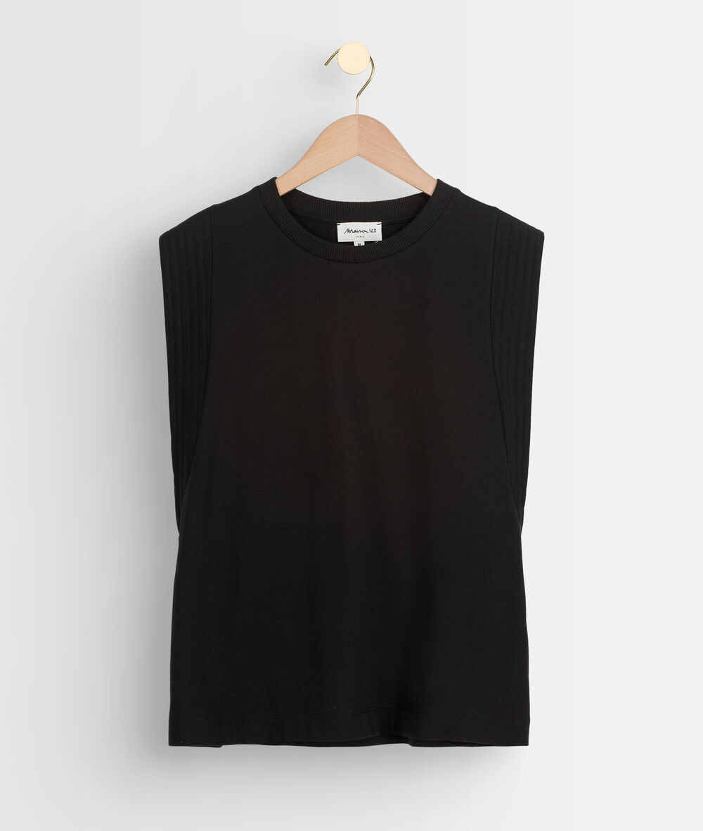 Izmir black organic cotton top with shoulder pads noir.