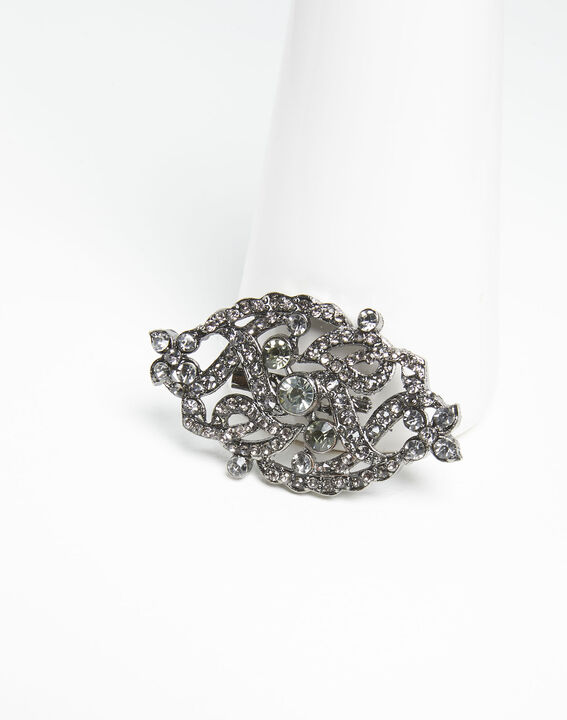 Xaviera silver plated intertwined brooch with black stones | 1-2-3 Xaviera silver plated intertwined brooch with black stones PhotoZ | 1-2-3
