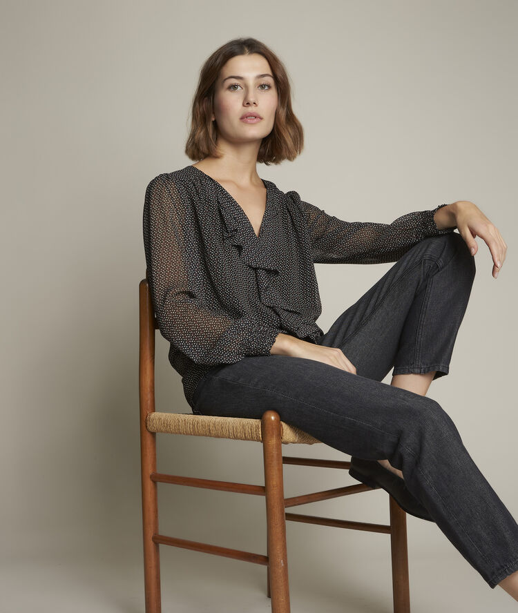 Eleanore printed blouse with ruffles black.