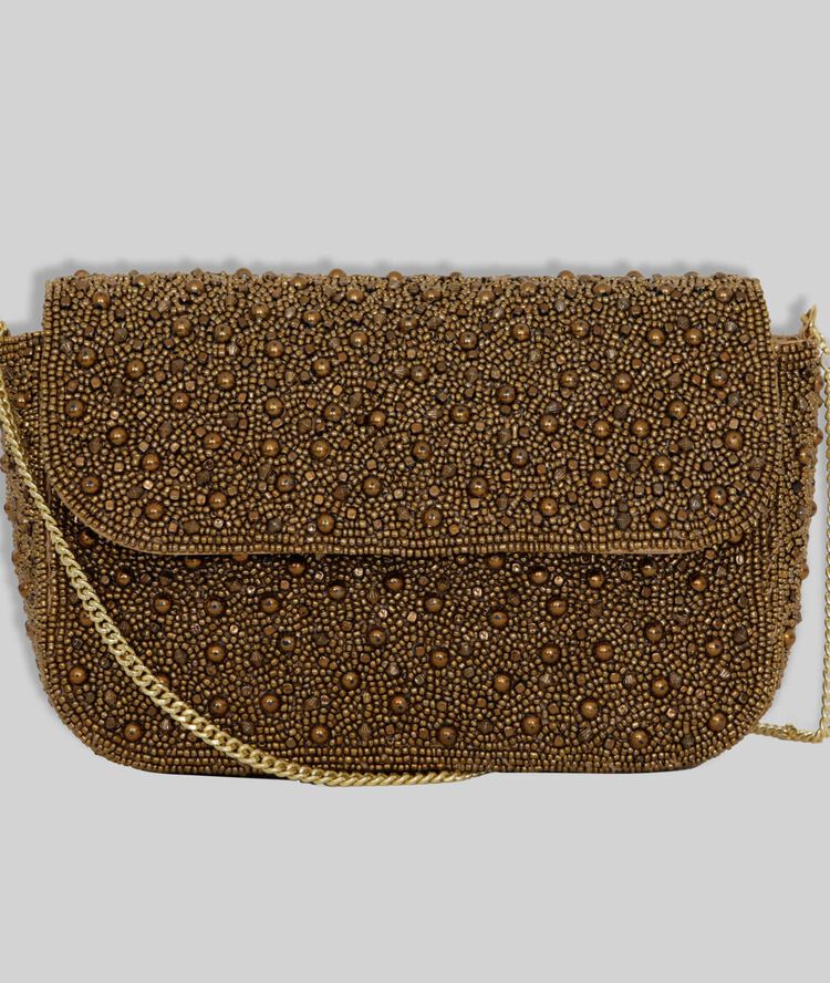 Hanae golden embroidered clutch white gold.