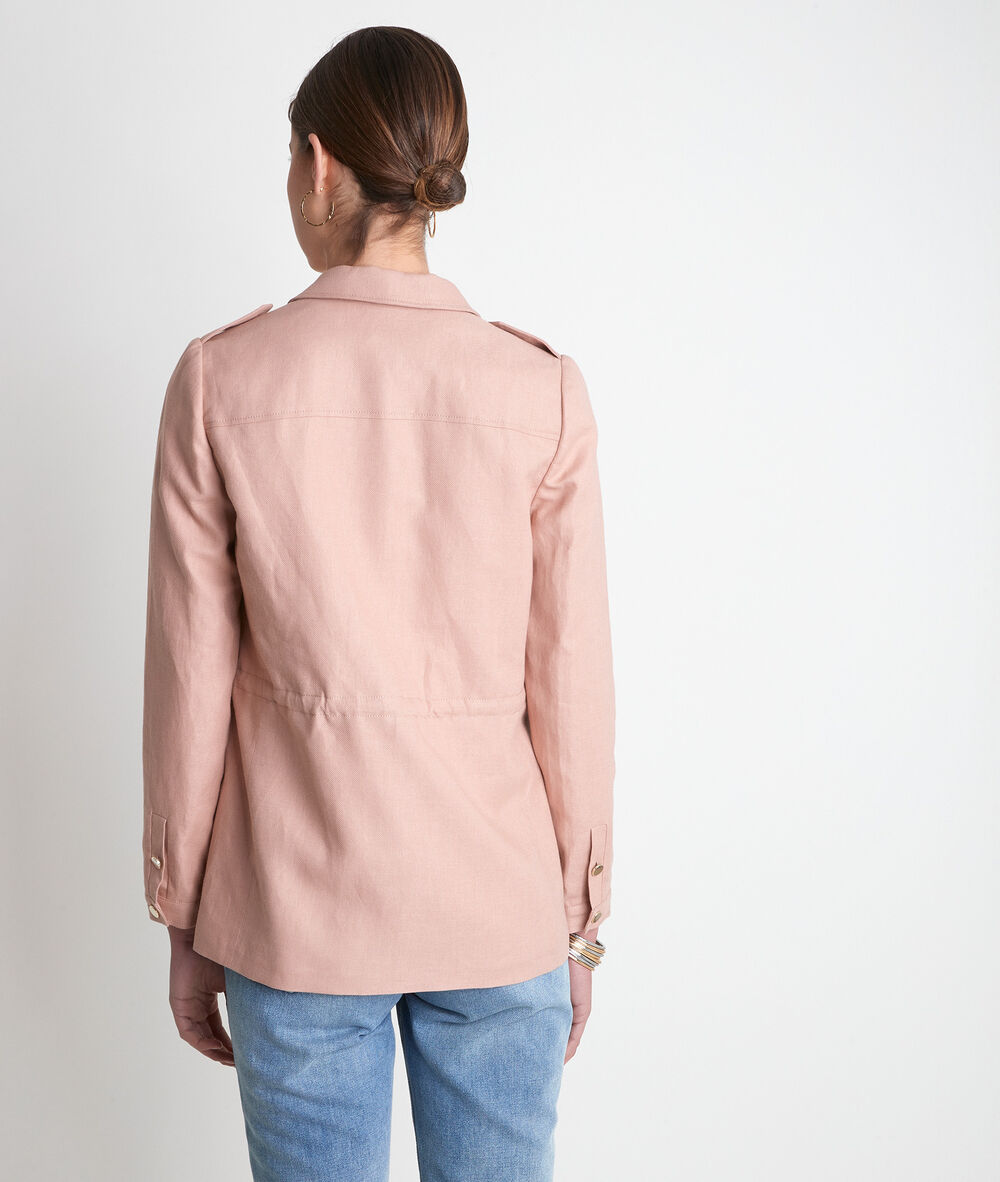 Tulle powder pink linen jacket blush.