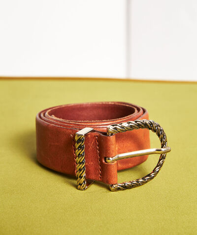 Emy terracotta leather belt with gold tone buckle PhotoZ | 1-2-3