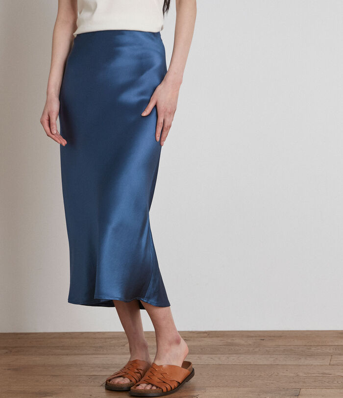 Amelia denim-blue satin skirt PhotoZ | 1-2-3