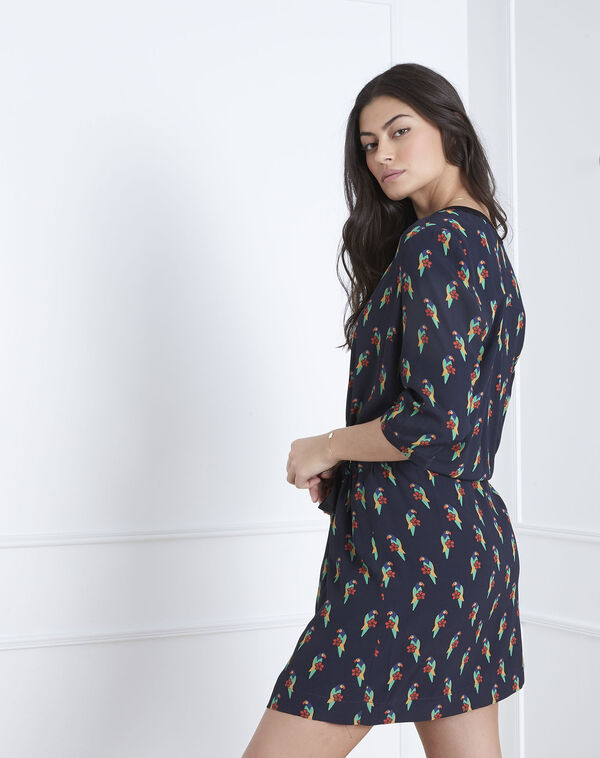 Louna navy parrot print dress navy.