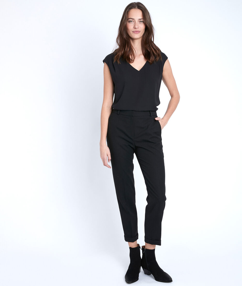 Felix black piqu&eacute; cigarette-cut trousers noir.
