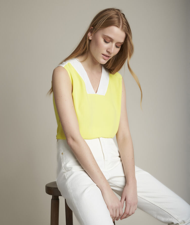 Elisa yellow dual-fabric top ecru.