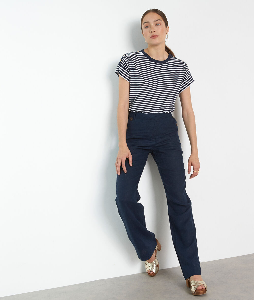 Ninon flared navy certified linen and cotton jeans PhotoZ | 1-2-3