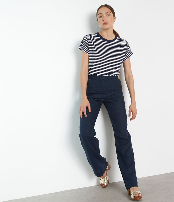 Ninon flared navy certified linen and cotton jeans PhotoZ | 1-2-3