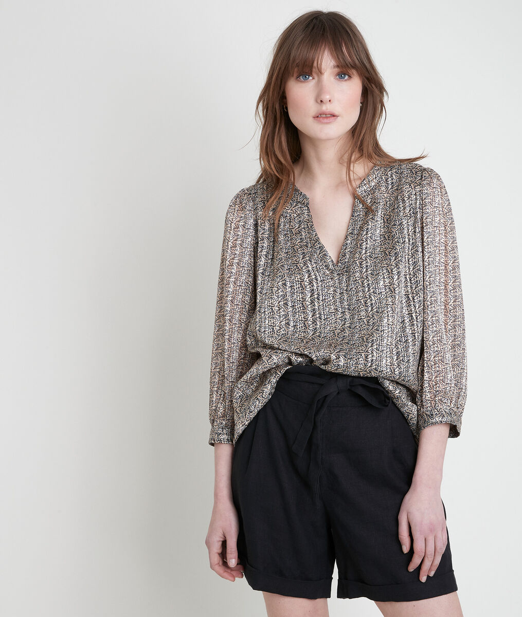 ELSA camel-coloured printed lurex blouse | 1-2-3 ELSA camel-coloured printed lurex blouse PhotoZ | 1-2-3