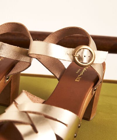 Camille wood and golden leather heeled sandals PhotoZ | 1-2-3