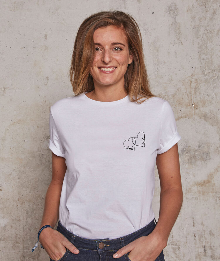 Tee-shirt s&eacute;rigraphi&eacute; en coton biologique merci blanc.