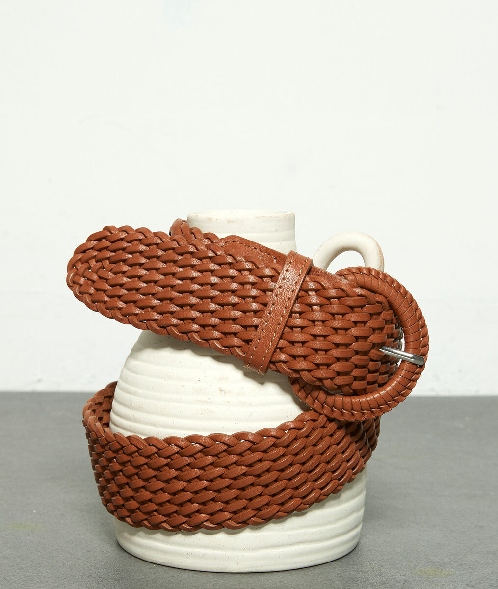 Sandie camel-coloured leather braid belt | 1-2-3 Sandie camel-coloured leather braid belt PhotoZ | 1-2-3
