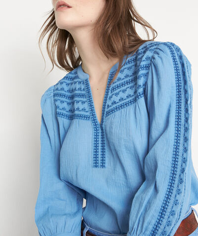Lorita royal blue embroidered cotton blouse  PhotoZ | 1-2-3