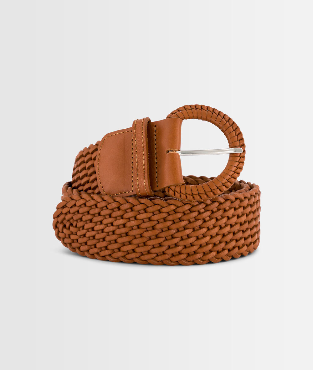 Sandie camel-coloured leather braid belt camel.