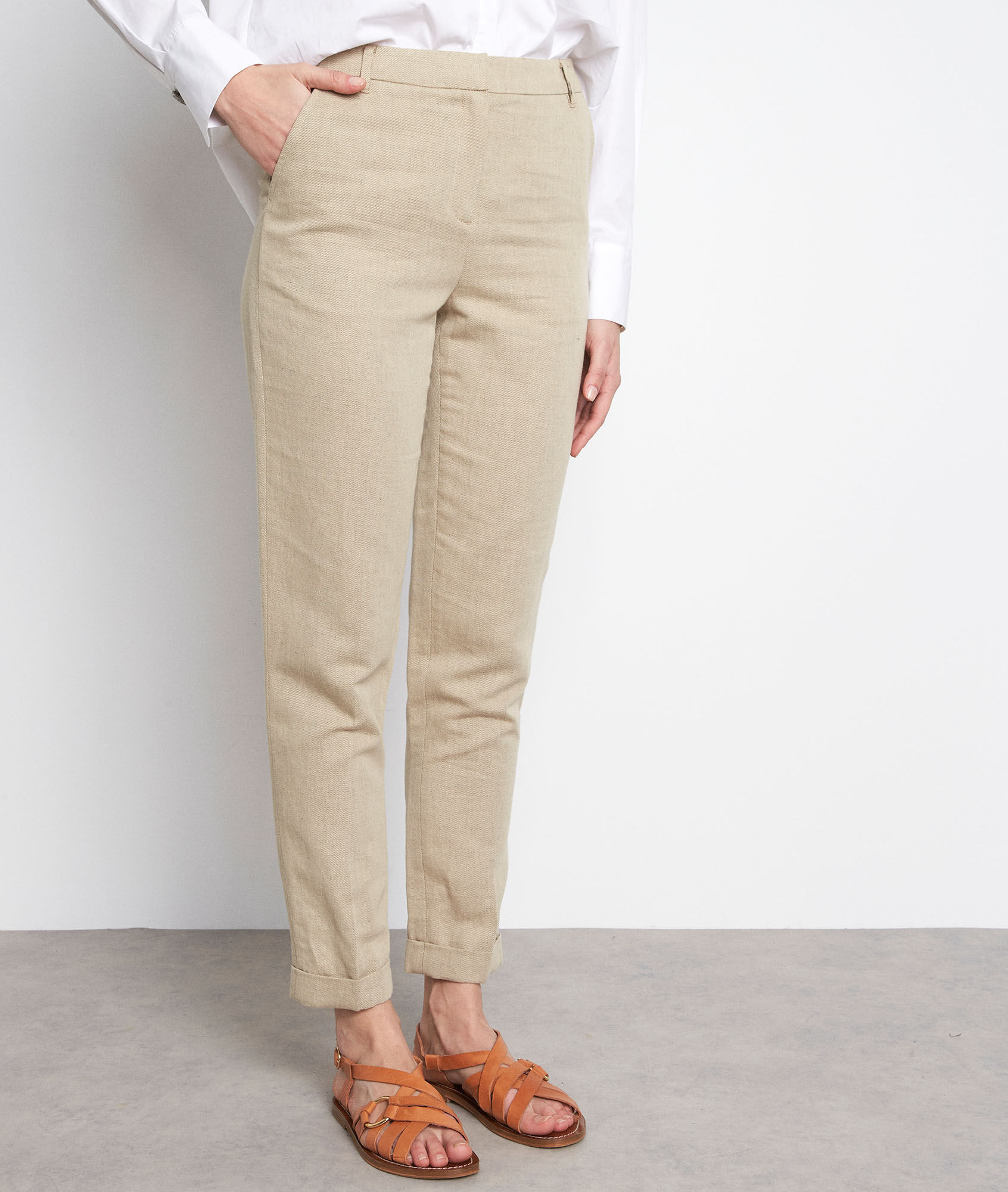 Felix beige cotton and linen chinos Women | Maison 123