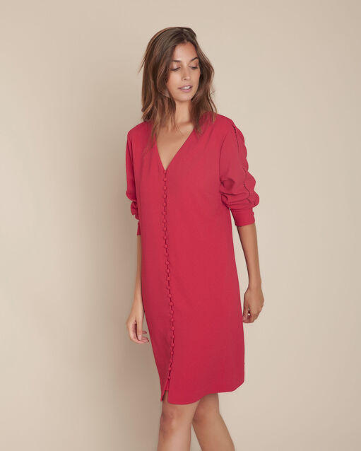 Isaure red dress with covered buttons (1) - Maison 123