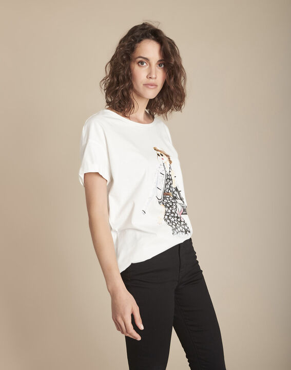 Caroline ecru screen-printed organic cotton T-shirt | 1-2-3 Caroline ecru screen-printed organic cotton T-shirt PhotoZ | 1-2-3