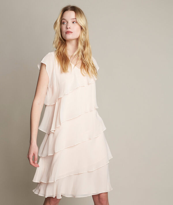 Oly nude silk dress with ruffles | 1-2-3 Oly nude silk dress with ruffles PhotoZ | 1-2-3