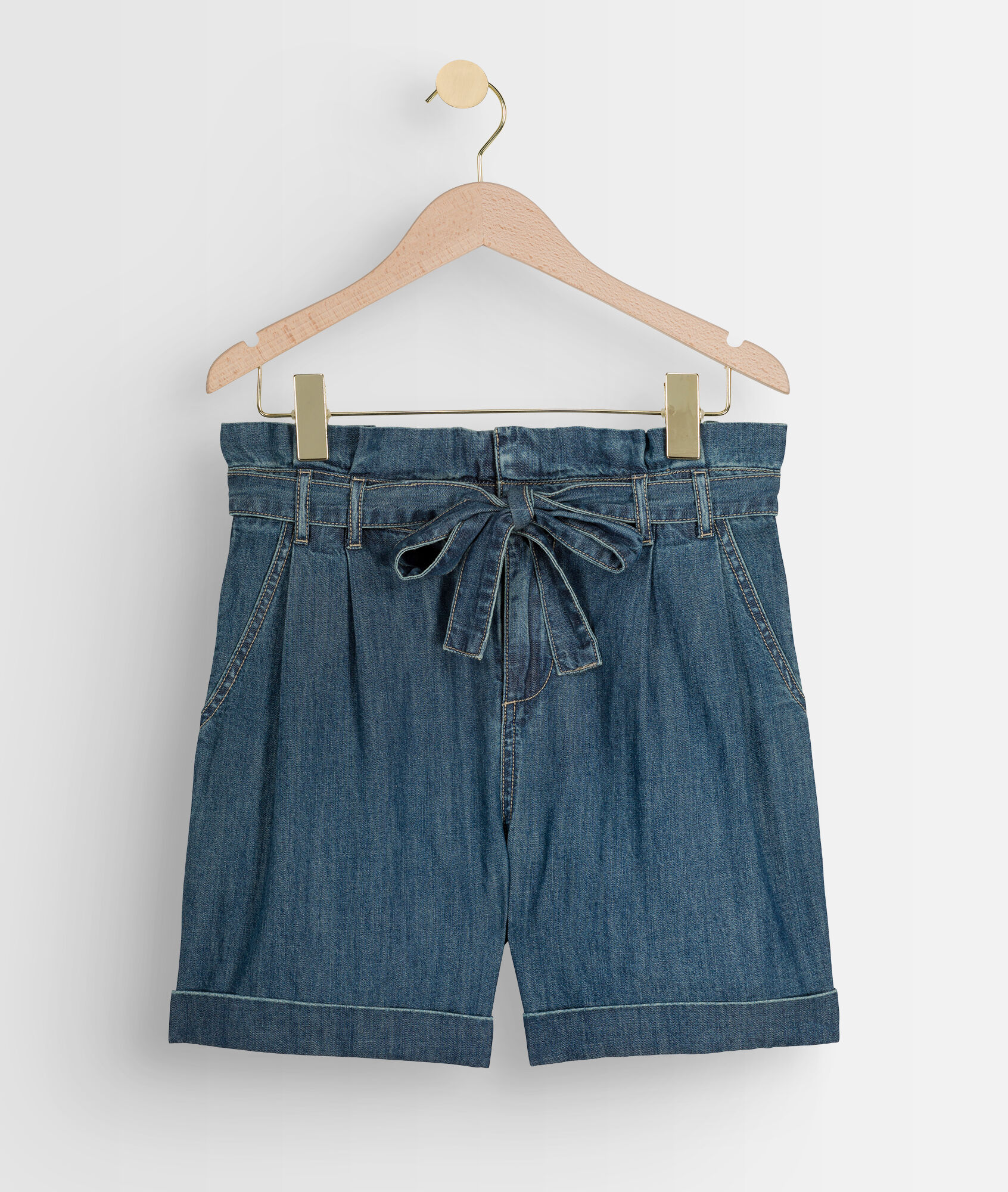 Fariel raw denim loose-fit tie shorts 