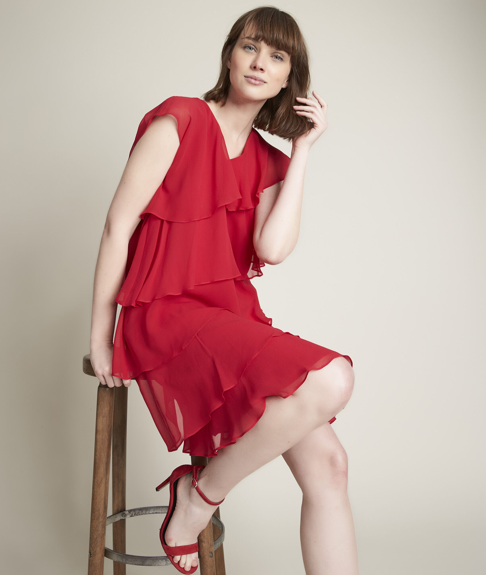 red silk dress