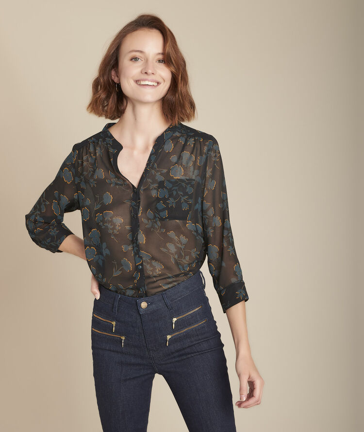 Magane floral print blouse black.