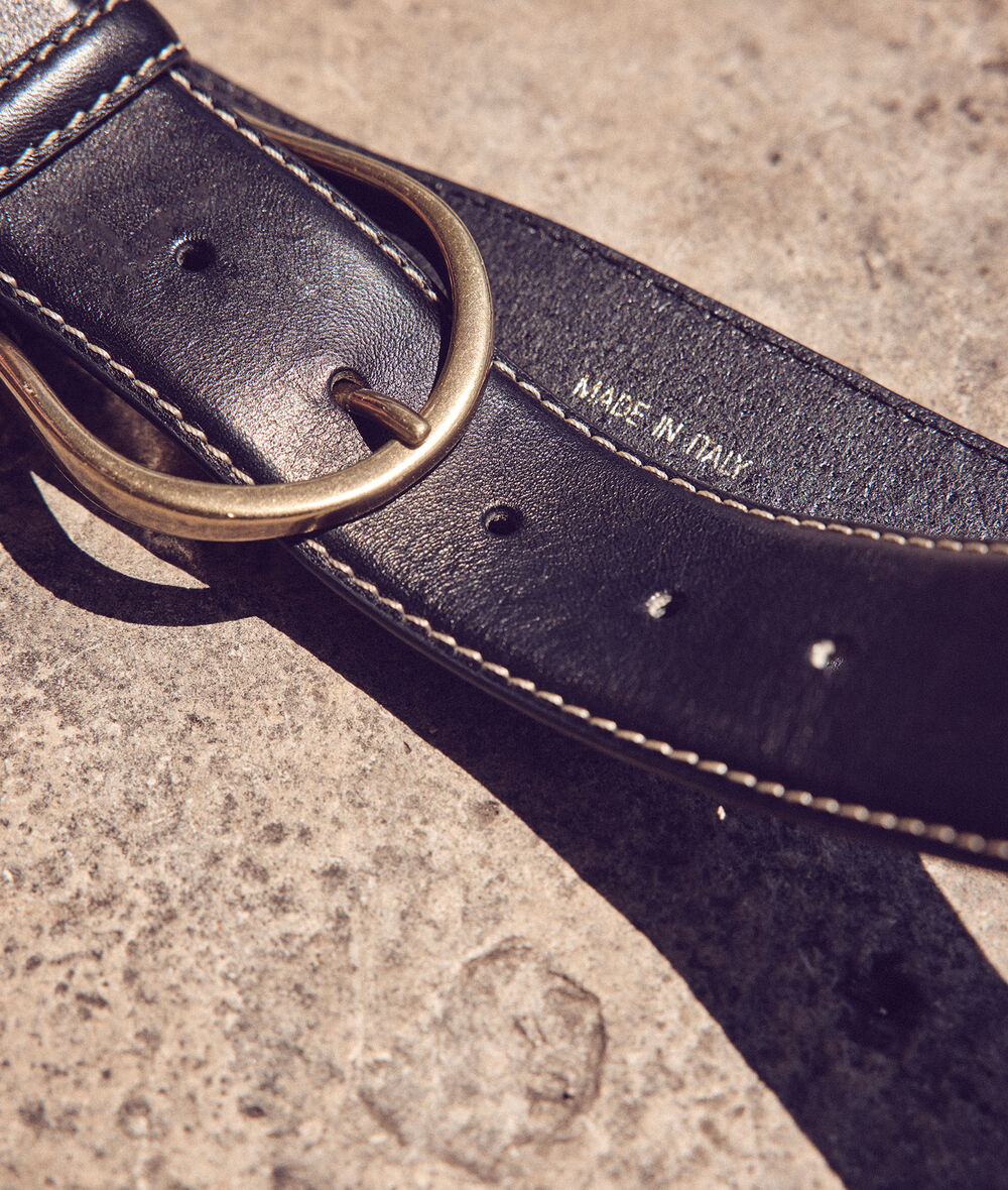 Dome Stylish Belt in Black Topstitched Leather PhotoZ | 1-2-3