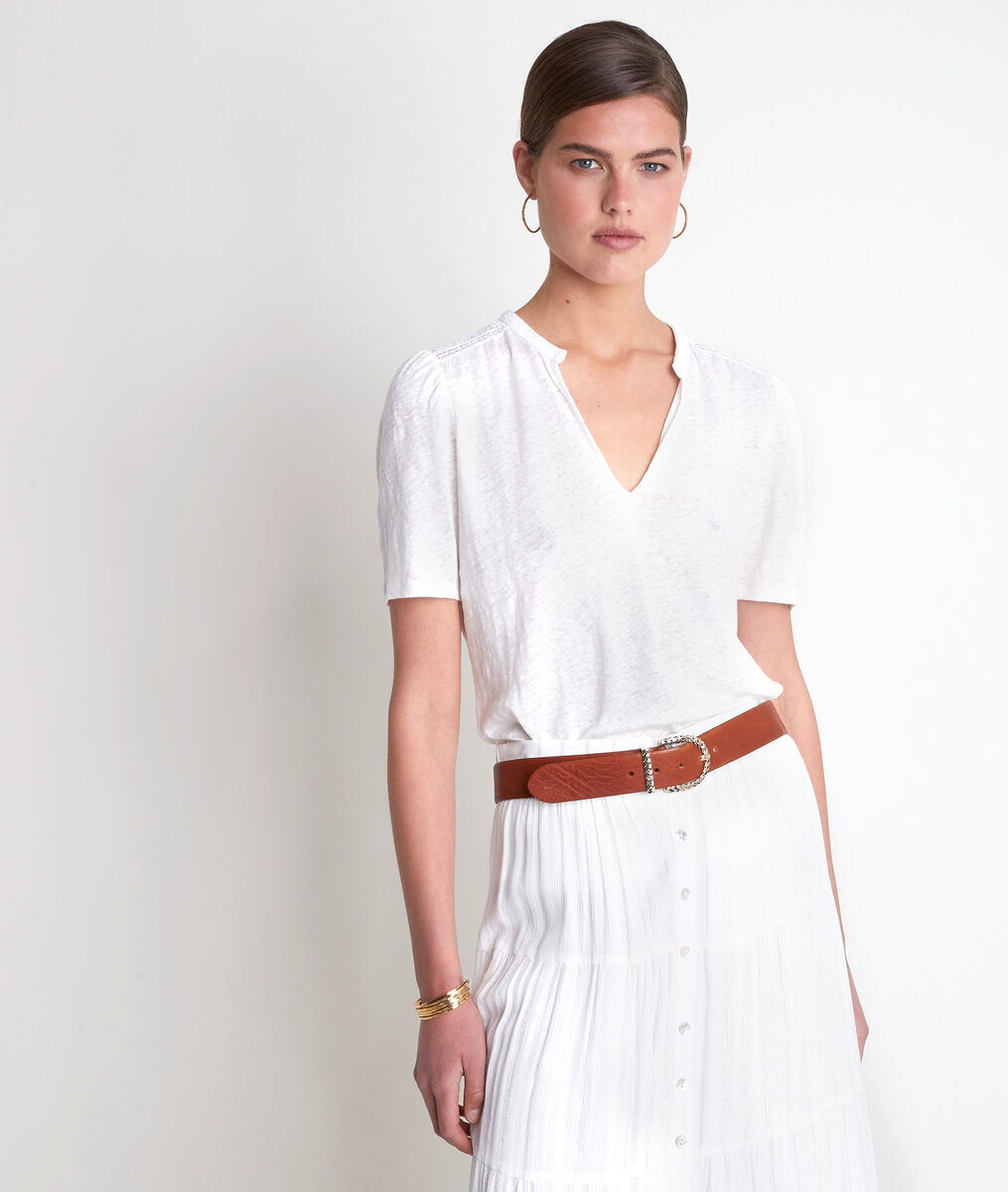 Ilouise ecru linen T-shirt | 1-2-3 Ilouise ecru linen T-shirt PhotoZ | 1-2-3