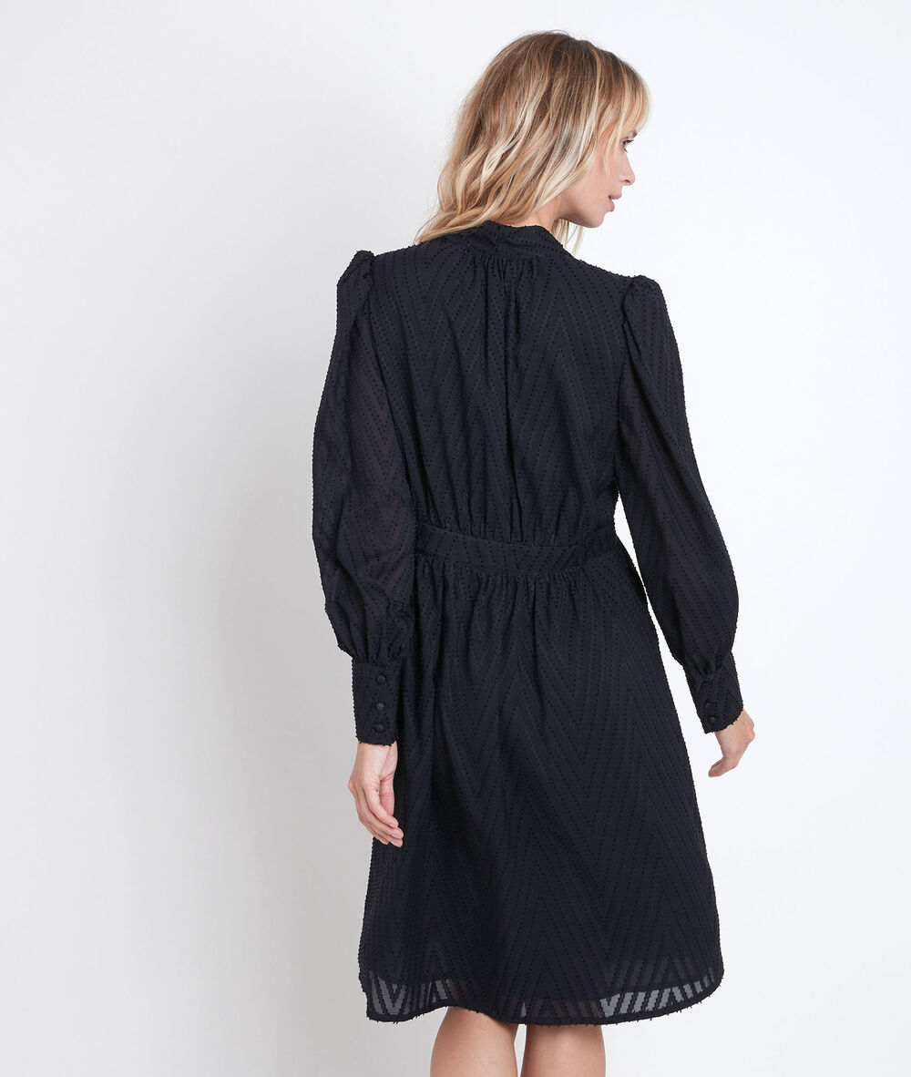 Corinne fit and flare dress with puff sleeves noir.