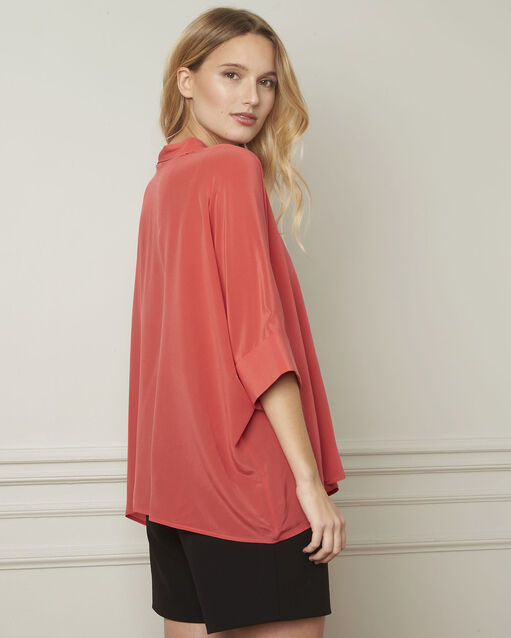 Vania coral flared silk blouse raspberry.