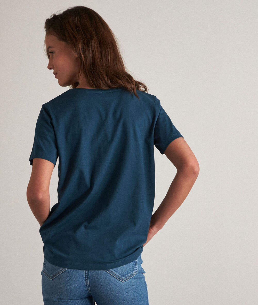 Cat petrol blue organic cotton T-shirt PhotoZ | 1-2-3