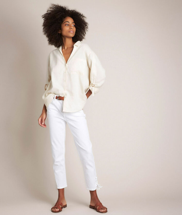 Cathleen ivory linen shirt string.
