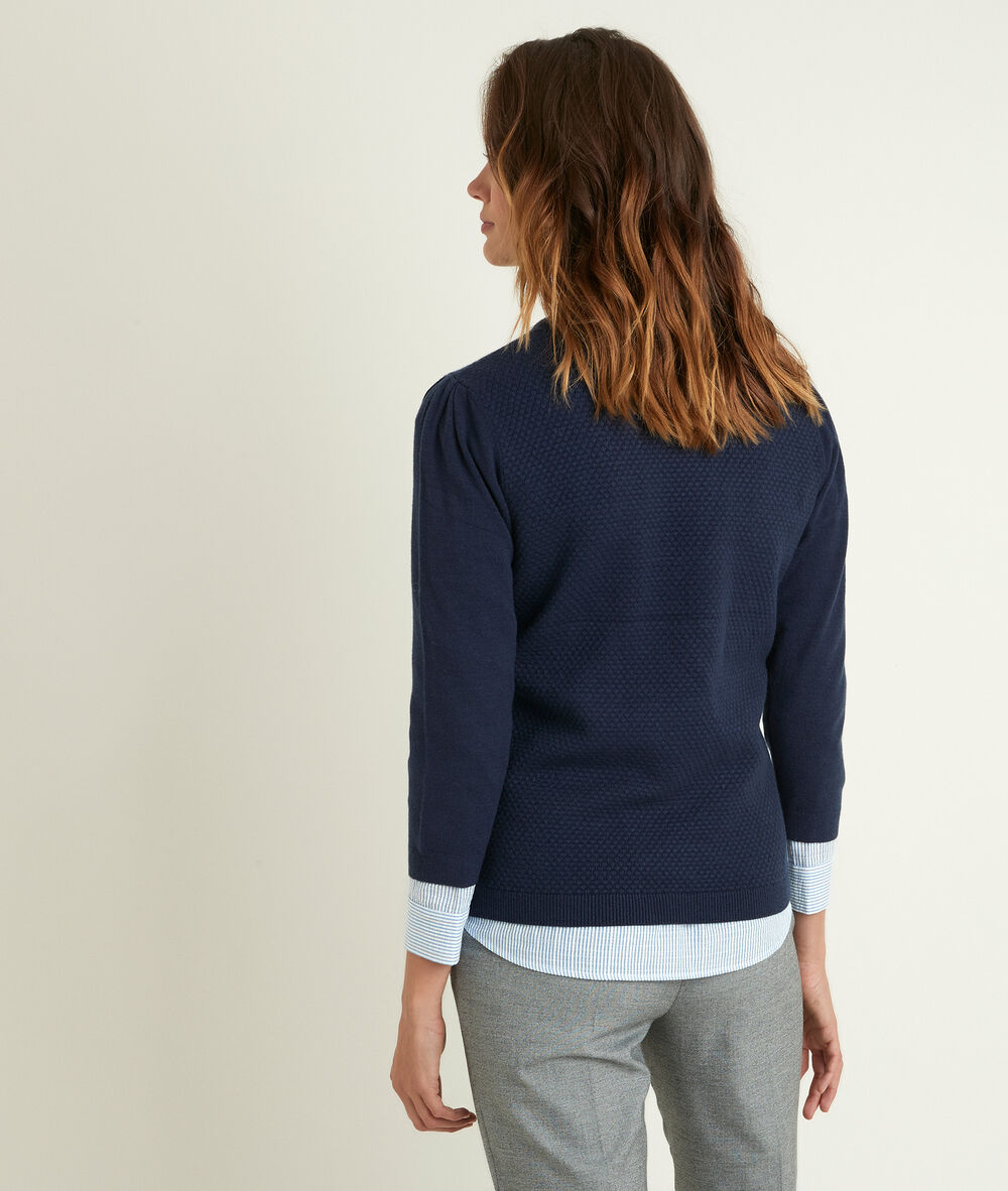 Rimel indigo honeycomb pullover indigo.