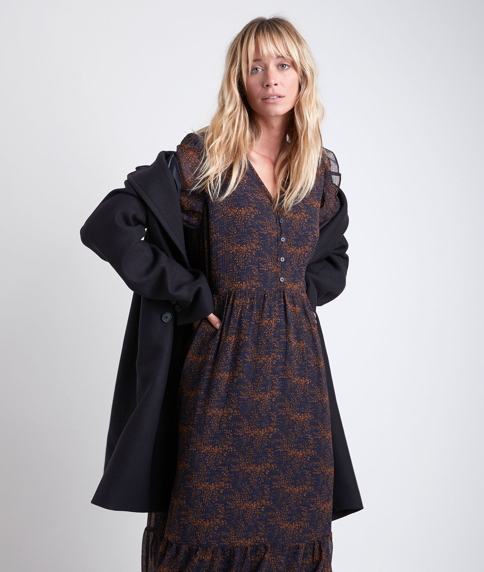 maxi dress with trench coat
