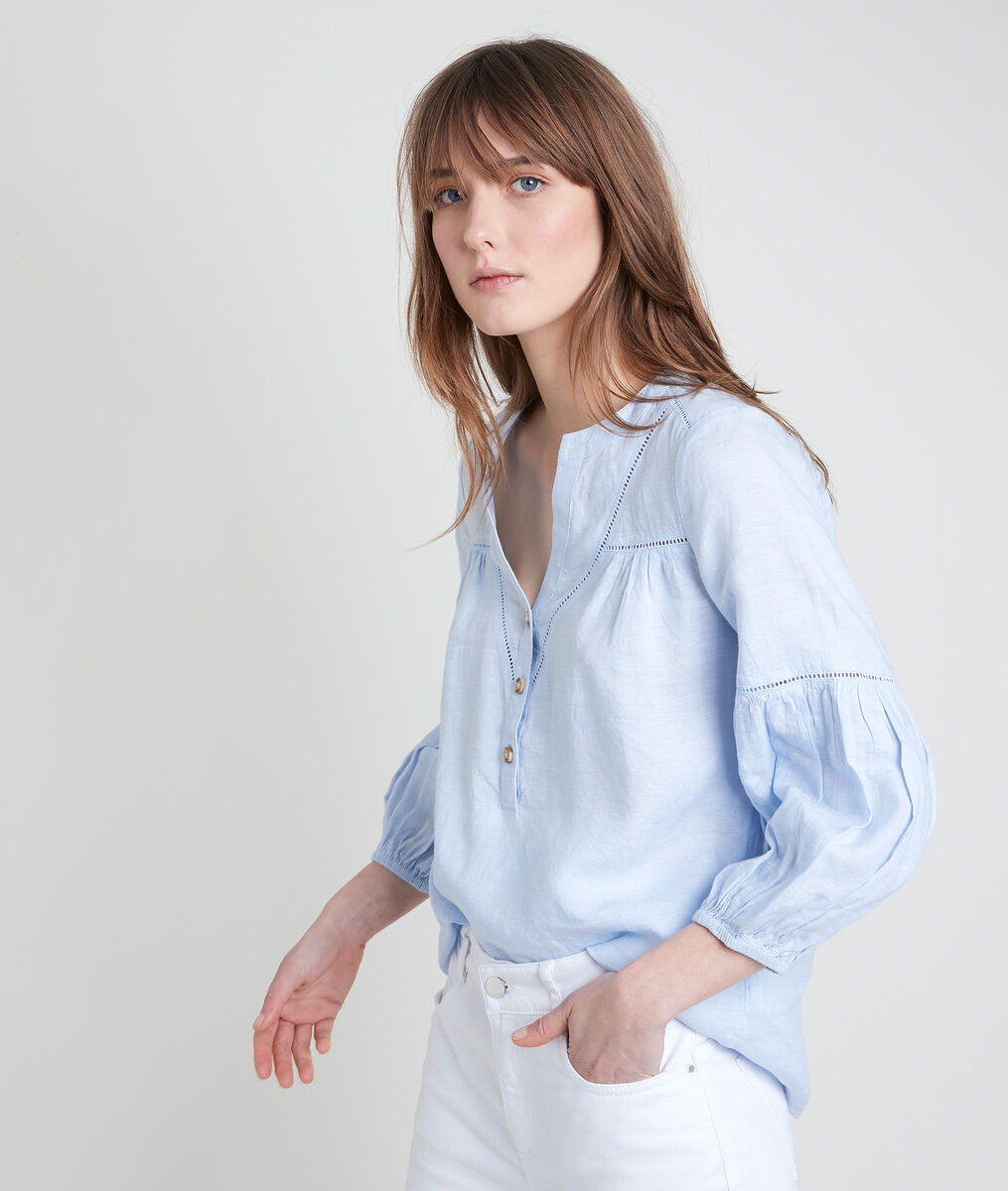 TEVI sky blue linen blouse | 1-2-3 TEVI sky blue linen blouse PhotoZ | 1-2-3