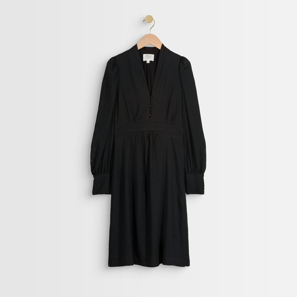 Corinne fit and flare dress with puff sleeves noir.